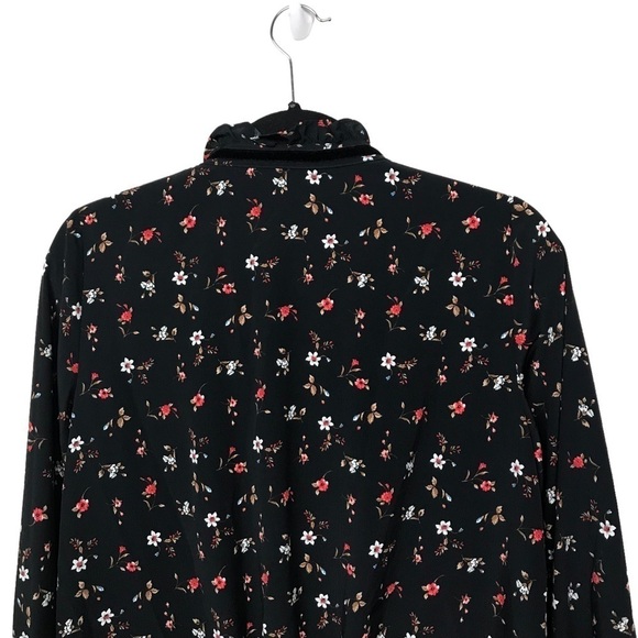 Zara Basic Denim z1975 Black Floral Tie Neck Long Sleeve Blouse NWT Medium - Picture 5 of 12